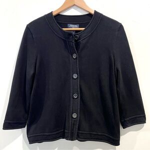 Black 3/4 sleeve Button-Up Sweater Jacket